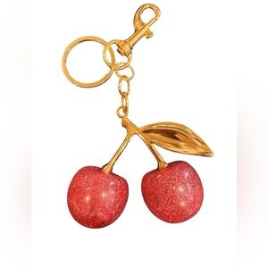 Cherry Keychain with Gold Accents